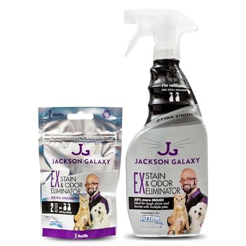 Jackson Galaxy EX Stain & Odor Eliminator Pet Urine Remover - 23 oz Bottle - 2 Fills Included - 50% More Mojo - Eliminates Pet Stains & Odors Quickly - Works On Multiple Surfaces - Non-Toxic