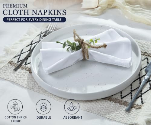 Image of Ruvanti Cloth Napkins Set of 12, Cotton Enrich 18 inchx18 inch - White