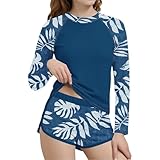 Girls Raglan Long Sleeve Rash Guard Boyshorts Swimsuits 2 Piece Bathing Suit UPF 50+ Swimwear for 6-15 Years