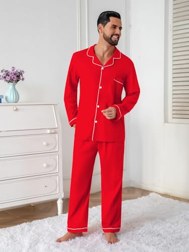 Image of QZH.DUAO Mens Pajama Set 100% Cotton Long Sleeve Button Down PJs