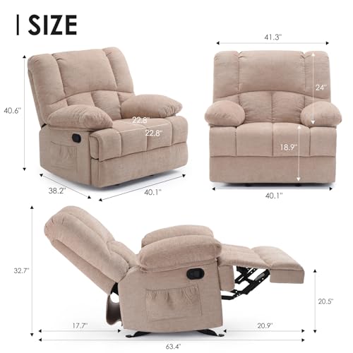 Image of Manual Lazy Boy Recliner Chair, Single Reclining Chair with Home Theater Seating, Oversized Breathable Living Room Chairs for Adults Reading, Gaming, Relaxing, Light Camel