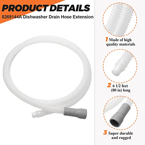 Beaquicy 8269144A Dishwasher Drain Hose Extension 6 1/2 Ft (80 Inches) - Replacement thumb #1