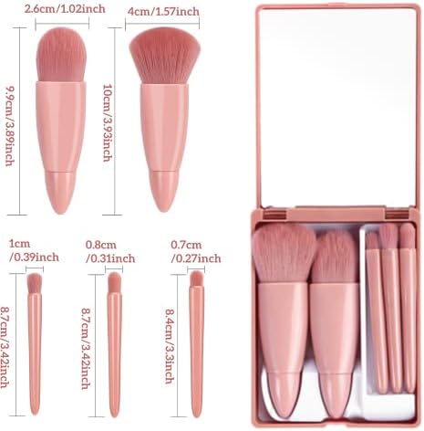 5 Pcs Portable Makeup Brushes Set with Mirror Box Mini Cosmetic Brushes Travel Makeup Brushes Powder Foundation Blush Portable Makeup Brush