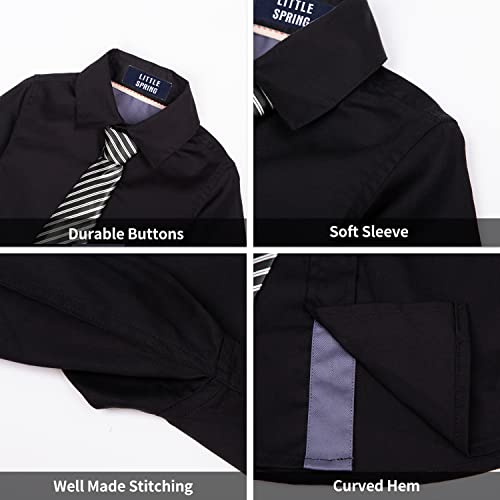 Image of LittleSpring Boys Button Down Long Sleeve Uniform Dress Shirts with Tie