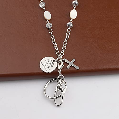 Lqri Id Beaded Lanyard Necklace For Id Badge Holder Key Holder,Christian Charm I Can Do All Things Through Christ Who Strengthen Me Religious Gifts For Women (Sliver) #TOP2