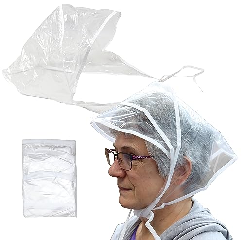 Iconikal Clear Plastic Rain Bonnet Hair Cover Poncho Hood-Single-Transparent Protective Hairdo Shield with Under-Chin Ties (24-Pack)
