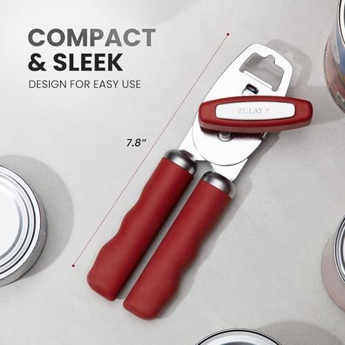 Image of Zulay Kitchen Manual Can Opener Heavy Duty Patented Stainless Steel, Red