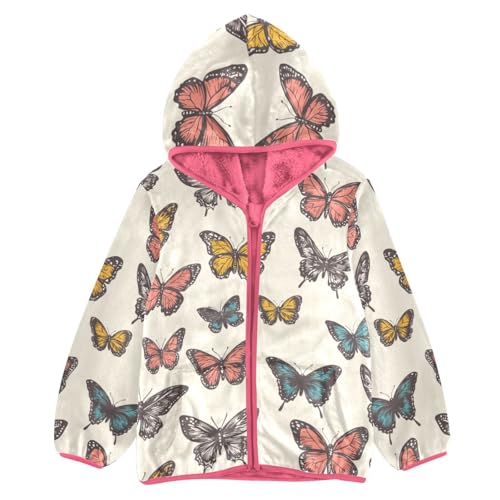 Colorful Butterflies Girls Fleece Jacket Girls Fall Jacket Girl Coats Zip Up Hoodie Children Sherpa Warm Outerwear 2-10T