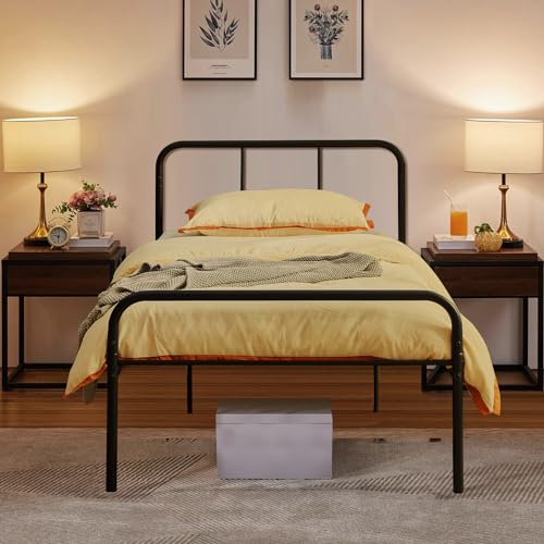 Setsail3ft Single Metal Bed Frame | Slatted Frame Guest Youth Children's Bed with Storage, 90x190 cm, Black