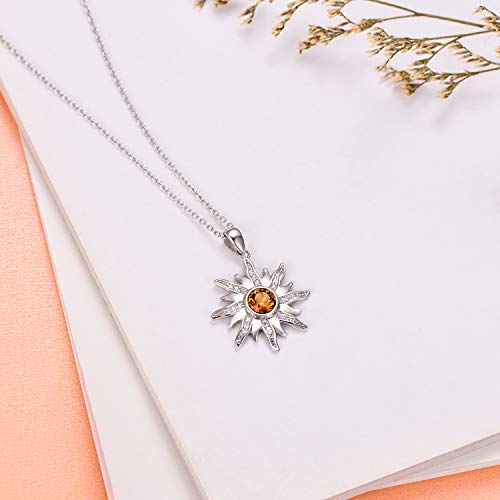 Aoboco Sterling Silver Sun Sunburst Pendant Necklace With Citrine Austrian Crystal, November Birthstone Jewelry, Christmas Gift For Women Girls #TOP2