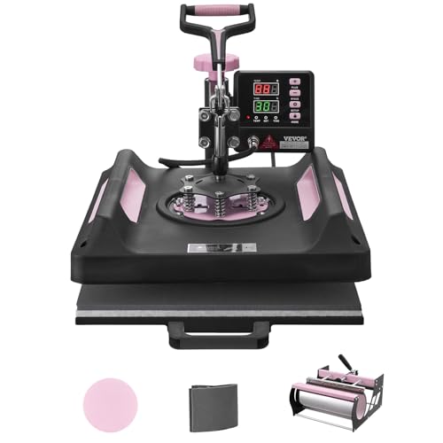 Image of VEVOR Heat Press Machine, 5 in 1 Heat Transfer Machine with 30 oz Tumbler Press, 15 x 15 inch, 360 Swing Away Digital T-Shirt Pressing Machine, Teflon Coating, for T-Shirts /Mugs /Hats /Plates, Black