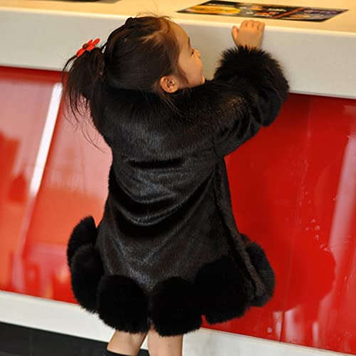 Toddler Girls Winter Fleece Coat Kids Warm Faux 𝚏𝚞r Jacket Long Sleeve Cardigan Coat (Black, 5-6 Years)4