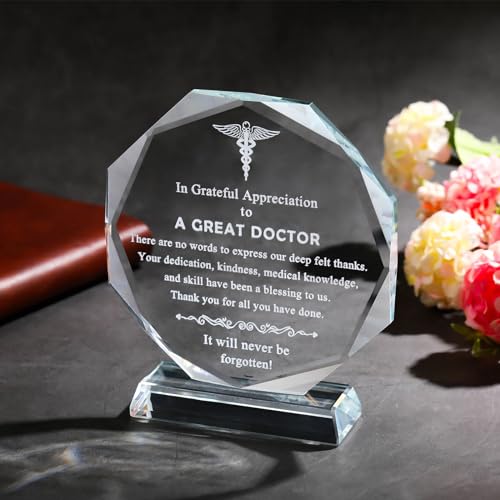 Movdyka Doctor Gifts for Men Women Glass Keepsakes, Laser Engraved Doctor Appreciate Gifts, Best Doctor Gifts for Him Her on Retirement, Christmas, Doctors Day, Thanksgiving- 4.7in.