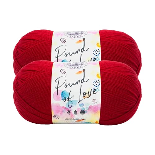 Image of Lion Brand Yarn, Pound of Love Crochet Yarn, Cherry, Red, 2 Pack