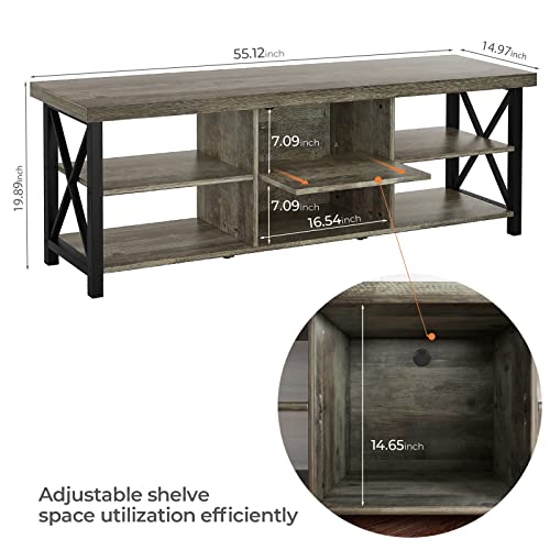 Greenforest Tv Stand For Tv Up To 65 Inches Entertainment Center With 6 Storage Cabinet For Living Room, 55 Inch Television Stands Console Table, Gray #TOP1