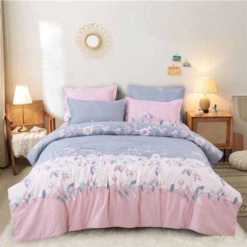 Image of DECOMIZER Super Soft Glace Cotton King Size AC Comforter || Blanket || Duvet with 1 King Size Elastic Fitted Bedsheet 72 inchX78 inch Inch and 2 Large Pillow Cover - 4 Piece Comforter Set -Pink Patta