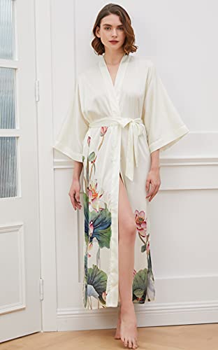 Ledamon Women's Kimono Long Robe - Classic Floral Bathrobe Nightgown3