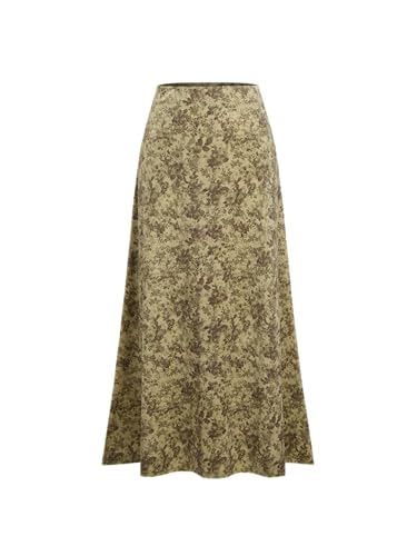 CIDER Skirt Maxi for Women Floral Print Velvet Mid Waist Long A Line Elegant Flowy Maxi Skirt