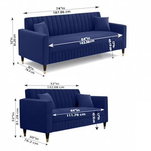 Image of AMATA Omega 3+2 Seater Suede Velvet Fabric Sofa Set with Two Cushions Perfect for Home Office Guests Living Room (06 Royal Blue, Omega 3+2 Seater Sofa)(3 Year Warranty)