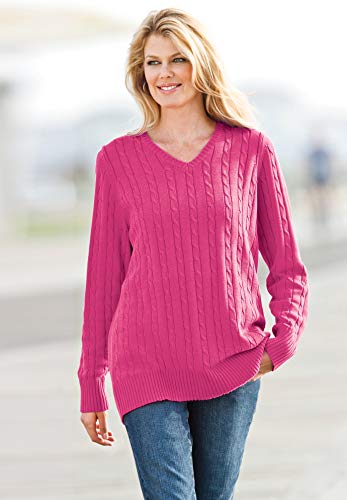Woman Within Plus Size Cable Knit V-Neck Pullover Sweater4