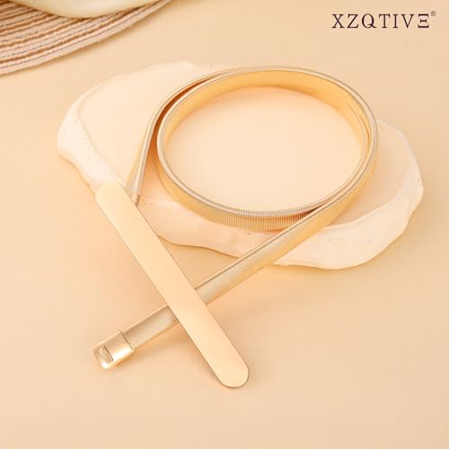 XZQTIVE 2 Pieces Women Skinny Metal Chain Waist Belt Stretchy Saree Cinch Belt for Dress Gold Sliver (10 Gold, Fit waist 34-37 in) by XZQTIVE - Image 6