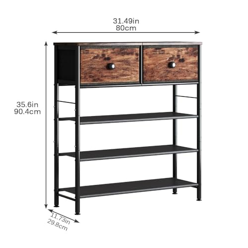 Image of INGIORDAR Shoe Rack Organizer 5 Tier Metal Organizer Shelf with Industrial MDF Board and Layer Fabric for Entryway Closet Bedroom Living Room Garage (Black+Rustic Brown, 4 Tier with 2 Drawers)