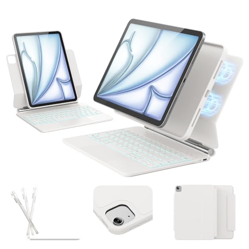 Image of for iPad Air 11-inch Case with Keyboard (M3 /M2, 2025 /2024), Keyboard for iPad Pro 11 inch (1 /2 /3 /4th Gen) & Air 4 /5, Portrait /Landscape Mode, 11-Color Backlit, Removable Protective Case, White