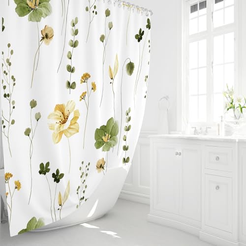Gibelle Olive Green Beige Watercolor Floral Fabric Shower Curtain, 36x72 by Gibelle - Used condition - Image 2