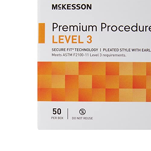 McKesson Premium Procedure Masks, Level 3 with Eye Shields - Disposable, Pleated with Ear Loops, Non-Sterile, White - One Size Fits Most Adults, 25 Count, 1 Pack