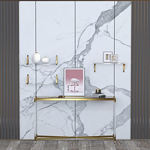 Gold Shelves Crystal-Clear Acrylic Floating Shelves,Gold Floating Shelves,Gold Wall Shelf,Sturdy Thickness 10Mm(0.4Inch) Acrylic Shelves For Wall Decor,Gold Shelving For Living Room Decor Set Of 3. #TOP2