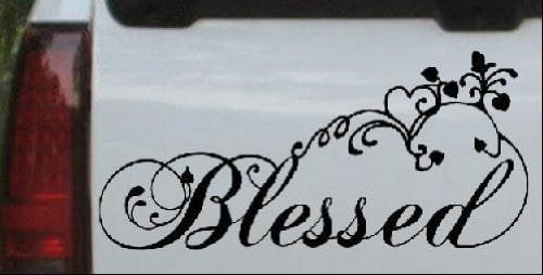 Rad Dezigns Blessed with Swirls Hearts Christian Car Window Wall Laptop Decal Sticker - Black 5in X 10.7in