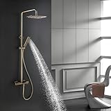 AETEREOS Duschsystem mit Thermostat, Gold Duschset, Regendusche Duschset mit Duscharmatur Komplettset, Regendusche Duschsystem mit Armatur, Handbrause, Wasserfall-Wannenarmatur(aus Messing)
