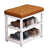 Rancho de zapatos industrial con asiento acolchado, 3 niveles, para entrada, pasillo, sala de estar, diseño pequeño