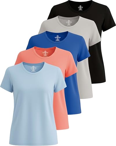 Real Essentials 5 Pack: Women's Short Sleeve T-Shirts Workout Tops