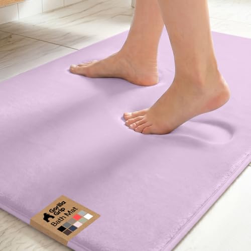 Image of GORILLA GRIP Memory Foam Bath Mat, Soft Absorbent Velvet Bathroom Mats, Durable Dots on Underside, Machine Washable Bathmat, Carpet Rug Room Decor for Shower Tub Floor RV, 36x24 Rugs, Purple