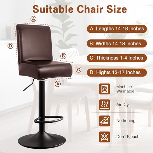 Image of PU Leather Bar Stool Covers with Backs, 6 Pack Stretch Waterproof Bar Stool Chair Covers Washable & Comfortable Barstool Covers Slipcovers with Back for Pub /Counter /Dining Room Decoration (Coffee)
