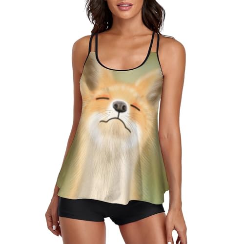Tankini Maillot de Bain Dissimulant Ventre avec Short de Garçon Robe Renard Charmant
