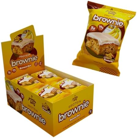 Prime Bites High Protein Brownie (12 Per Box, Banana Nut) - 19g of Protein, 5g of Collagen, Gluten Free, Low Sugar Treat, Delicious Protein Snack