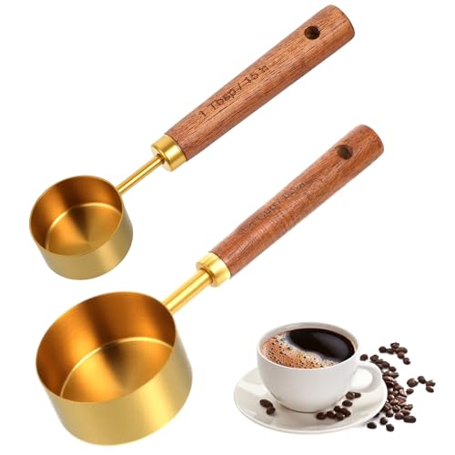 Set 2 vasos medidores 1/4 taza dorado con mango de madera miniatura 1