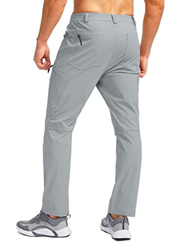 Pudolla Men's Hiking Pants Waterproof Travel Cargo Pants With 7 Pockets Stretch For Golf Fishing Climbing Light Grey 3Xl #TOP2