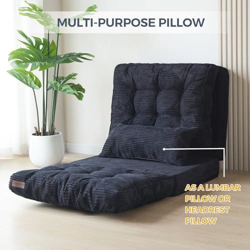 Image of MAXYOYO Folding Sofa Bed, Tufted Bean Bag Bed with Pillows Floor Couch for Adults, Extra Thick and Long Floor Sofa, Single Couch for Bedroom Living Room, Black, 30x91 Inch