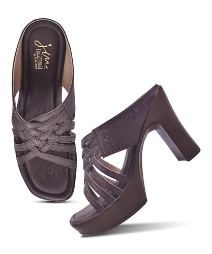 Image of JM LOOKS Women Stylish Woven Strap Platform Block Heel Sandals Perfect For Party And Festive Occasions