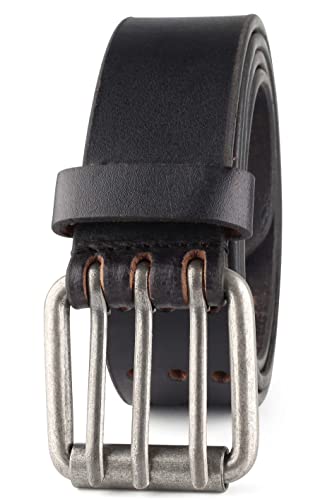 F&L CLASSIC Men's Genuine full grain leather belt heavy duty, work or casual belts for jeans, triple Prong buckle,1.5” wide,2