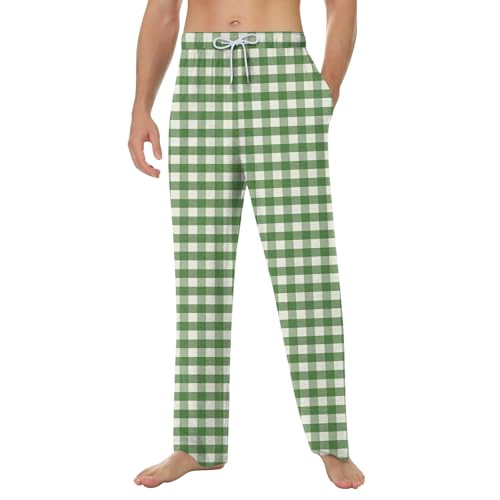 Mens Pajama Pants Funny, With Pockets Pj Bottoms Fall Plaid Lounge Baggy Lightweight Comfy Sleepwear Men'S Pjs Fashion Funny Pajamas For Men (M, Green)