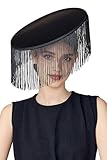 Coucoland Fascinators Hats for Women - Tea Party Cocktail Fascinator Flat Kentucky Vintage Derby Funeral Hat with Tassels Black