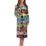 Zanxiantu Cute Dog Paws Womens Zipper Robe Housecoat for Women Zipper Front House Coats for Women with Pockets Long Sleeve Ladies Robes Lightweight Loungwear Nightgown for Womens
