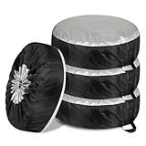 Tuxihapp 4PCS Car Tire Covers Set, Waterproof RV SUV Trailer Spare Tire Storage Bag with Handle, Portable Anti-UV Sun Snow Rain Wheel Cover, Dustproof Wheel Protector for 19-23 Inch Tires Diameter (L)