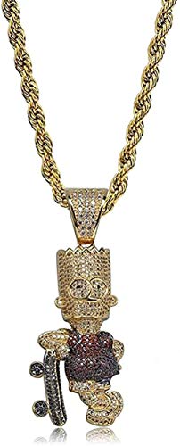 WLHLFL Collar Brillante Patineta Muñeca de Dibujos Animados Colgante Collar Color Dorado Iced out Cubic Zircon Hombres s Hip Hop Joyas Gargantilla Regalos Cadena Cubana 20 Pulgadas