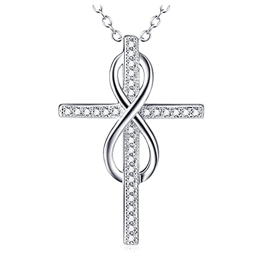 Cubic Zirconia Cross Hänge för kvinnor 925 Sterling Silver Infinity Love Necklace Christian Jewelry