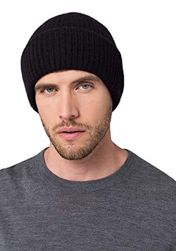 Style & Republic Bonnet pour Homme 100% Cachemire | Chapeau pour Homme Noble en Cachemire Le Plus Fin | Tour de Taille 56cm, Noir Cover